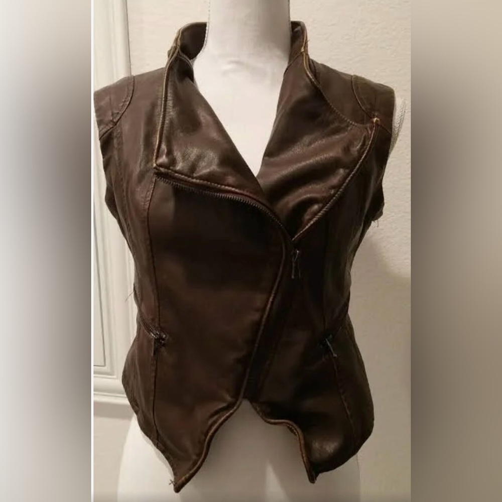 Vegan Faux Leather L Free People Brown Poly Vest